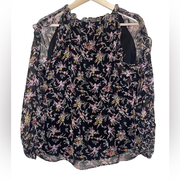 1. State Ditsy Floral Print Cold Shoulder Ruffle Long Sleeve Blouse Size medium - Picture 2 of 7